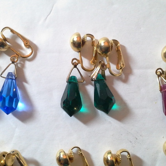 Teardrop Gem Colored Clip Earrings Leverbacks - Picture 3 of 8